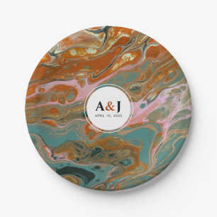 Artistic Boho Orange Marble Party Plates