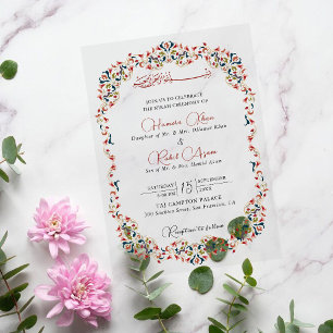 Artistic Botanical Floral Paisley Muslim Wedding Acrylic Invitations