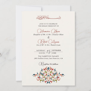 Artistic Botanical Floral Paisley Muslim Wedding Invitation