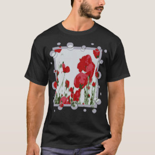 Artistic Botanical Red Poppies With Fun Border T-Shirt