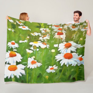 Artistic Bright and Colourful White Garden Daisies Fleece Blanket