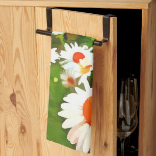 Artistic Bright and Colourful White Garden Daisies Kitchen Towel