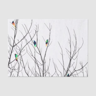 Artistic Bright Birds on Tree Branches Tissue Paper