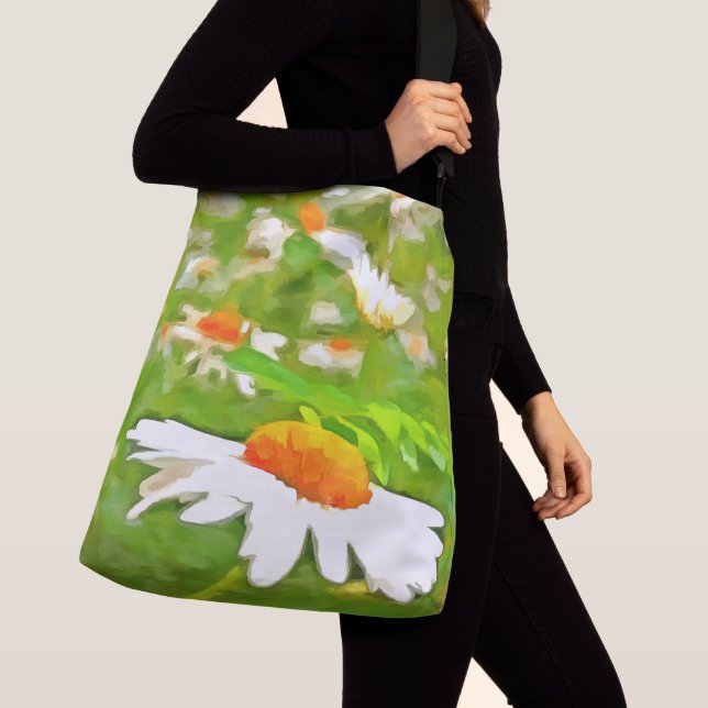 Artistic Bright Colourful White Garden Daisies v5 Crossbody Bag (Close Up)