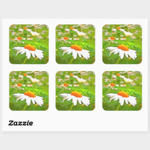 Artistic Bright Colourful White Garden Daisies v5 Square Sticker