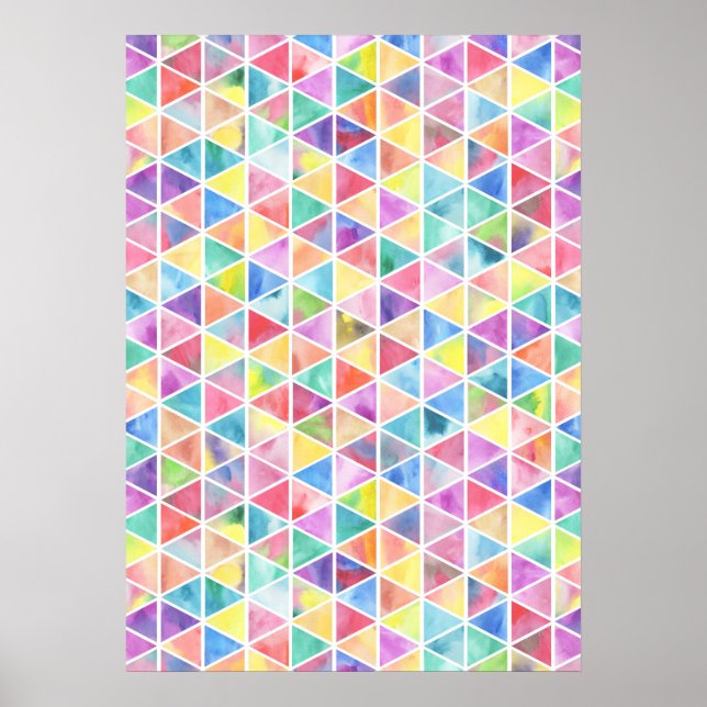Artistic bright multicolor watercolor triangles poster (Front)