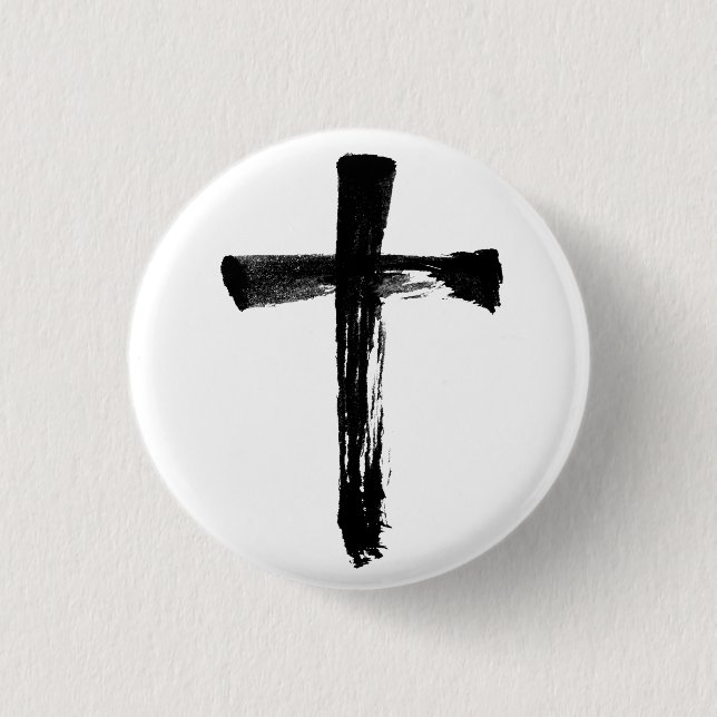 Artistic Brush Cross Christian Jesus God Crucifix 1 Inch Round Button (Front)