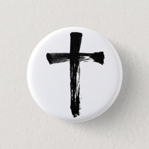Artistic Brush Cross Christian Religious Crucifix 1 Inch Round Button