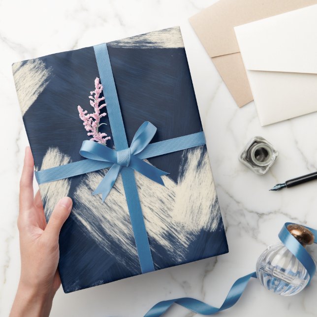 Artistic Brush Navy Indigo Stroke Abstract Pattern Wrapping Paper (Gifting)