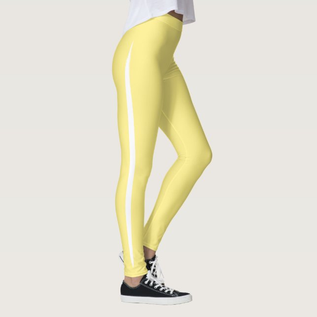 Artistic Brush Side Stripe White on Butter Yellow Leggings (Right)