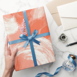 Artistic Brush Stroke Coral Peach Abstract Pattern Wrapping Paper