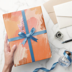 Artistic Brush Stroke Coral Peach Abstract Pattern Wrapping Paper