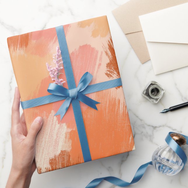Artistic Brush Stroke Coral Peach Abstract Pattern Wrapping Paper (Gifting)