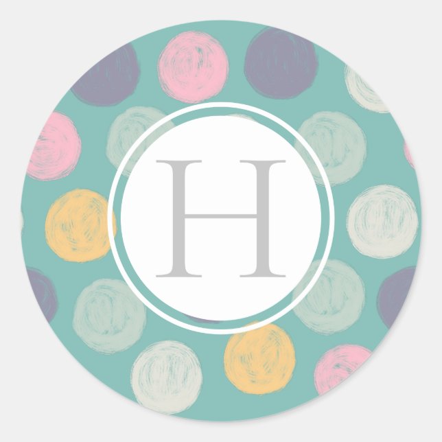 artistic brush stroke pastel polka dot monogram classic round sticker (Front)