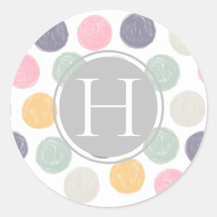 artistic brush stroke pastel polka dot monogram classic round sticker