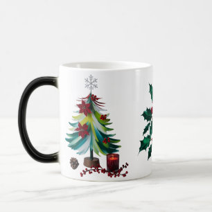 Artistic Brush Stroke Poinsettia Christmas Tree Magic Mug