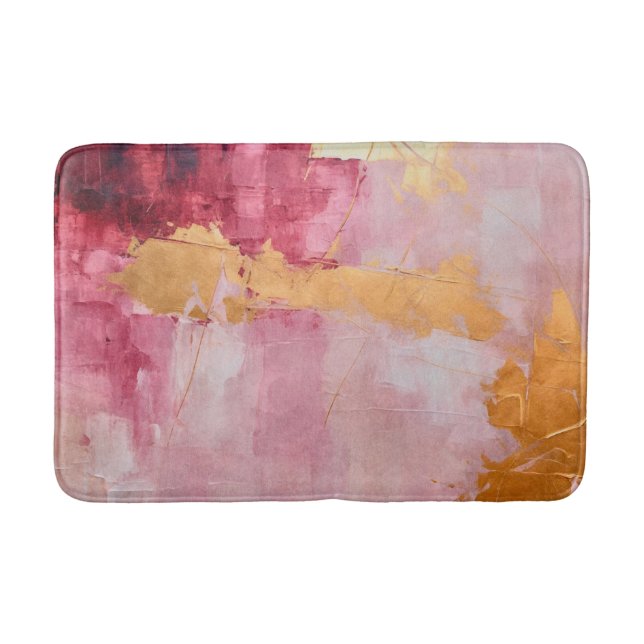 Artistic Brush Strokes Gold and Pink Bath Mat (Front)