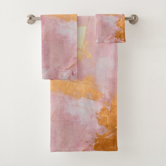 Artistic Brush Strokes Gold and Pink Bath Towel Set (Insitu)