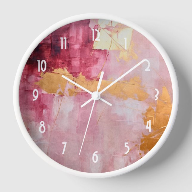 Artistic Brush Strokes Gold and Pink Clock (Front)