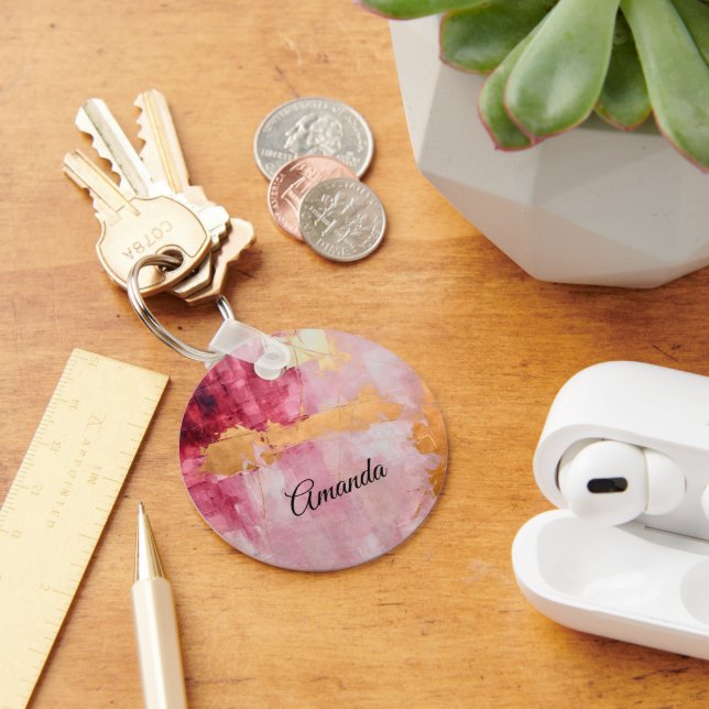 Artistic Brush Strokes Gold and Pink Keychain (Desk)