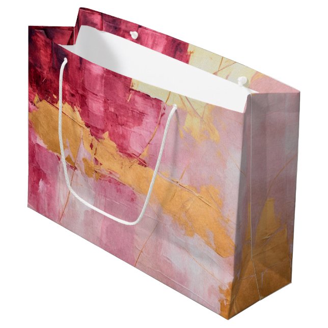 Artistic Brush Strokes Gold and Pink Large Gift Bag (Front Angled)
