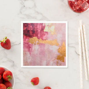 Artistic Brush Strokes Gold and Pink Napkin