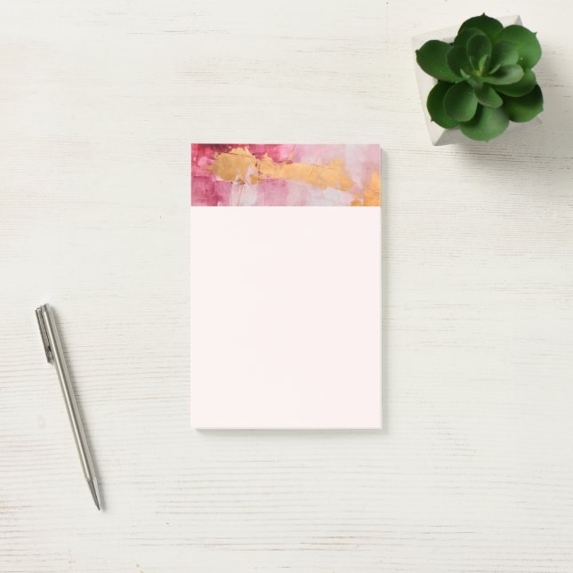 Artistic Brush Strokes Gold and Pink Post-it Notes (Office)