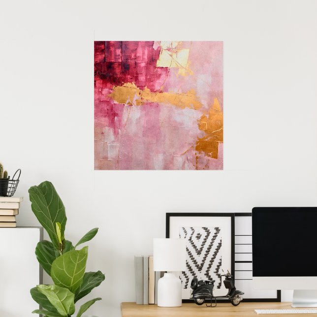 Artistic Brush Strokes Gold and Pink Poster (Home Office)