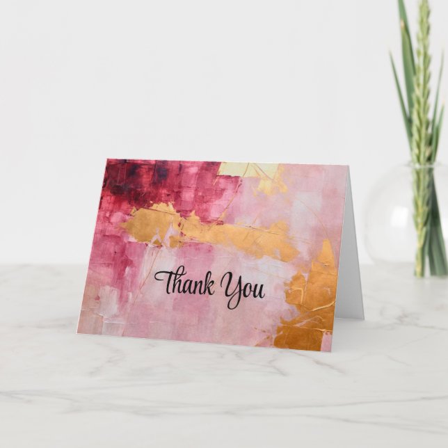 Artistic Brush Strokes Gold and Pink Thank You Card (Front)