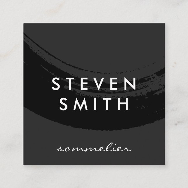 Artistic Brushed Black on Black Square Business Card (Front)