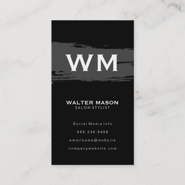 Artistic Brushed Grey on Black Business Card (Front)