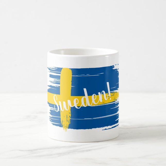 Artistic Brushstroke Sweden Flag Coffee Mug (Center)