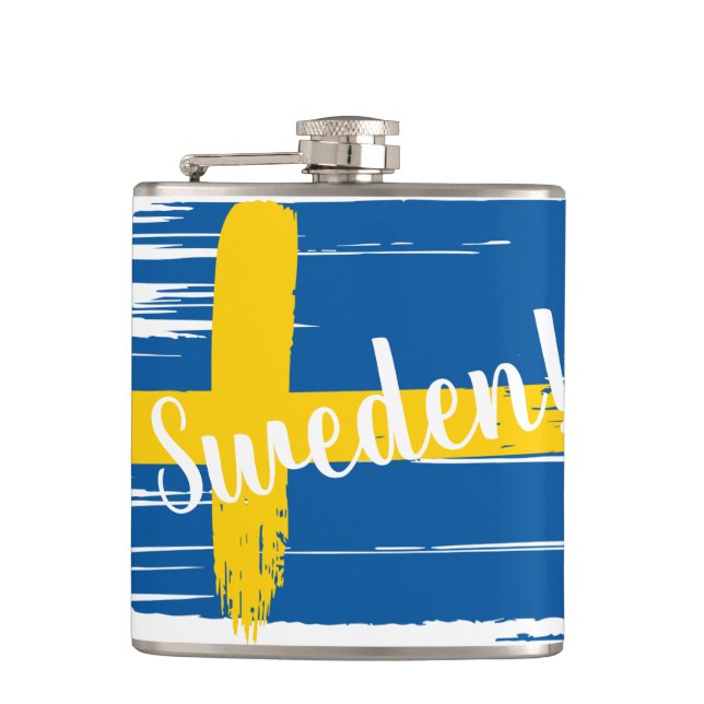 Artistic Brushstroke Sweden Flag Hip Flask (Front)