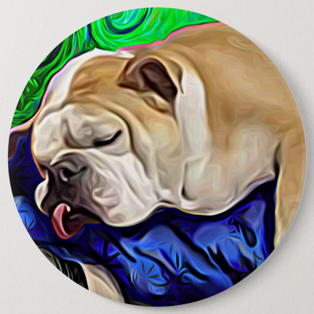 Artistic bulldog pet portrait 6 inch round button (Front)