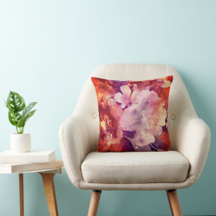 Artistic Burgundy Floral Abstract Painting Throw Pillow