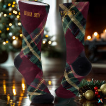 Artistic Burgundy & Green Christmas Plaid Custom