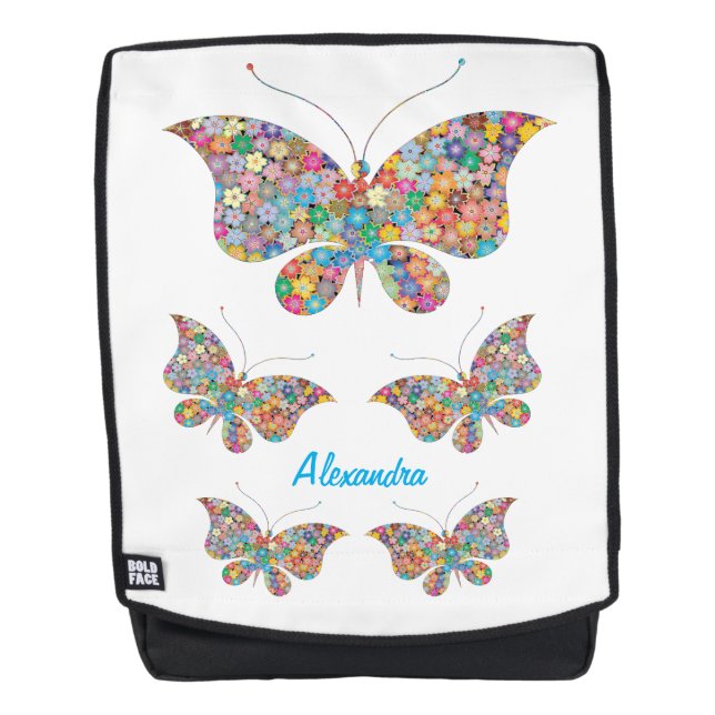 Artistic Butterflies Made of Flowers Personalize Backpack (Front)