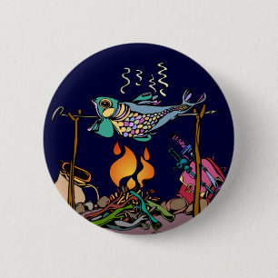 Artistic Campfire Fish 2 Inch Round Button