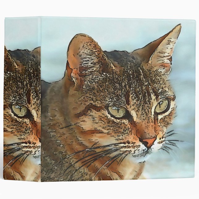 Artistic Cartoon Style Tabby Cat RB Binder (Front/Spine)