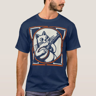 Artistic Cat Banjo Player Silly Music Art Graphic T-Shirt