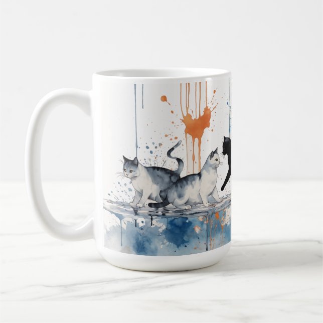 Artistic Cat Lovers Mug – Abstract Watercolor Cats (Left)