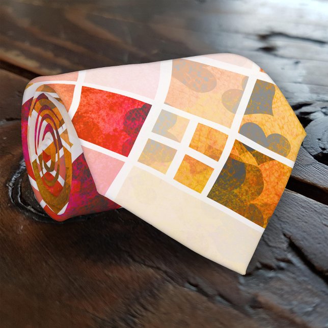 Artistic Chequered Heart Pattern Tie (Artistic tie featuring a checkered pattern with a colorful heart design - great for Valentine's Day)