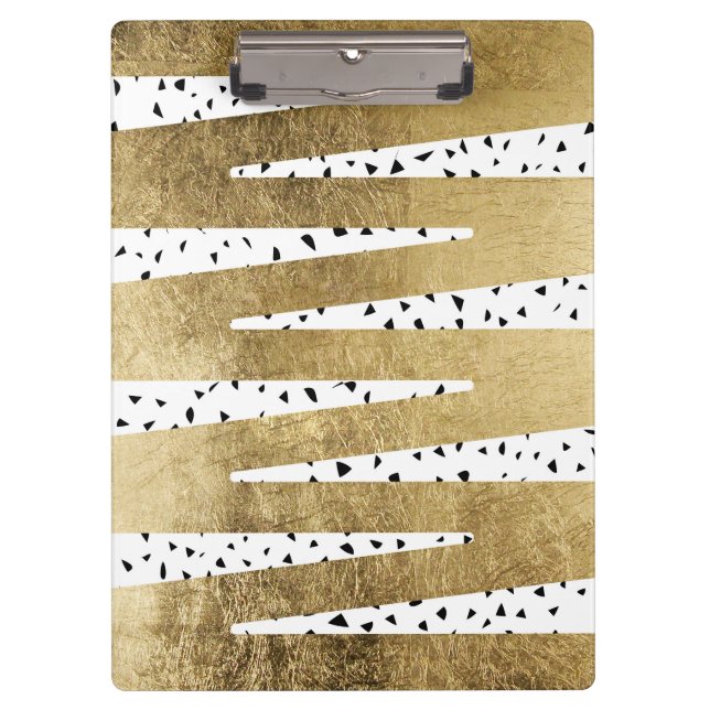 Artistic Chic Gold & Black Zigzag & Abstract Clipboard (Front)