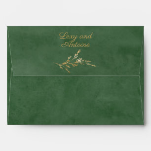 Artistic Chic Moss Green Watercolor Gold Splatters Envelope