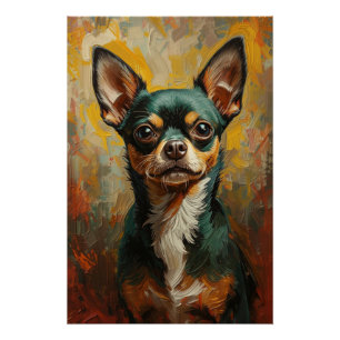 Artistic Chihuahua Portrait Vibrant Oil Painting Poster