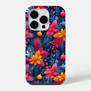 Artistic Christmas Floral Pattern with Name Quote iPhone 14 Pro Case