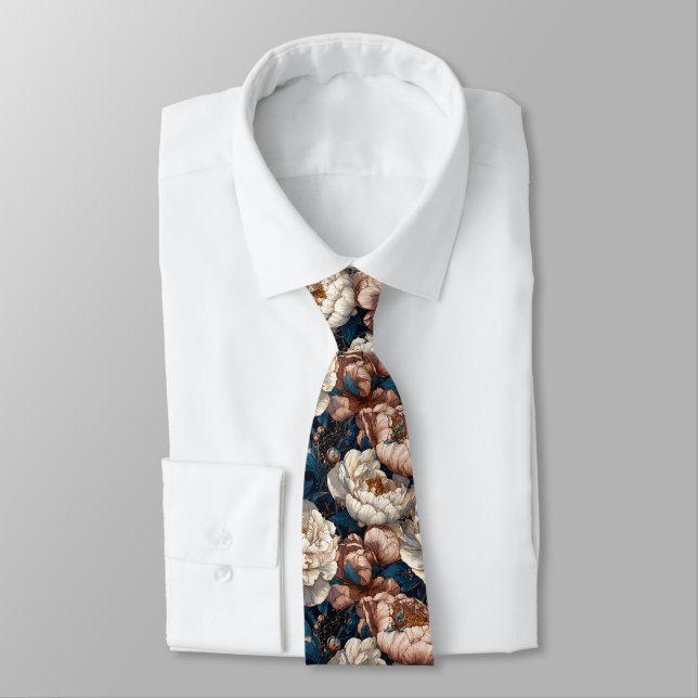 Artistic Christmas Gift For Husband Peonies Floral Tie (Tied)