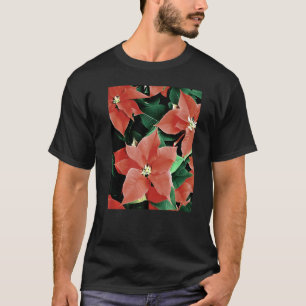 Artistic Christmas Red Poinsettia Flowers T-Shirt