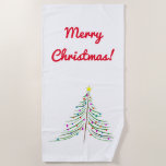 Artistic Christmas Tree   "Merry Christmas!" Beach Towel<br><div class="desc">This beach towel design features an artistic representation of a decorated Christmas tree,  along with the warm greeting,  "Merry Christmas!".</div>