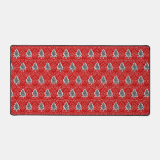 Artistic Christmas Tree Pattern Grey Red Holiday Desk Mat